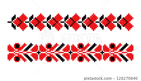 Red and black floral repeated ornaments set 128270840