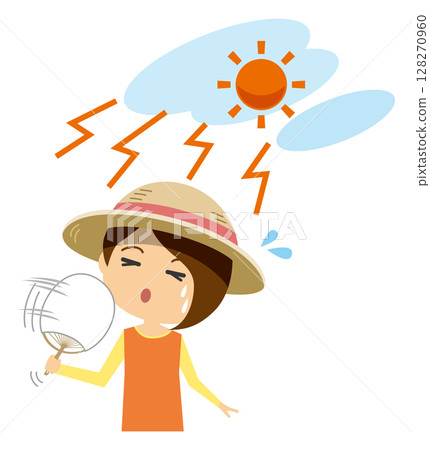 Illustration of a woman fanning herself in the sun 128270960