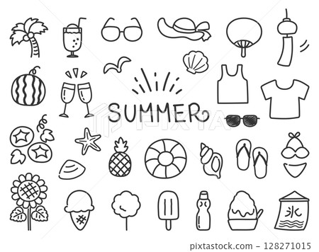 Summer icons, hand drawn illustration set Summer icons, hand drawn illustration set 128271015