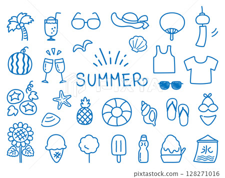 Hand drawn summer icon set 128271016
