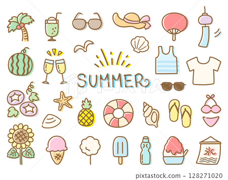 可愛的夏季手繪圖示集 128271020