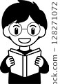 A simple illustration of a man wearing glasses reading a book 128271072