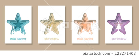 Merry Christmas and Happy New Year template for covers, invitations, posters, banners and flyers in paper cut style. 128271408