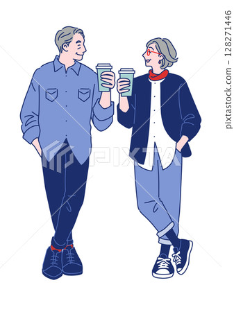 Stylish senior couple standing side by side 128271446