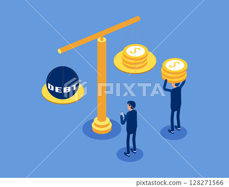 Weighing, balance, debt statistics. Flat isometric vector concept 128271566