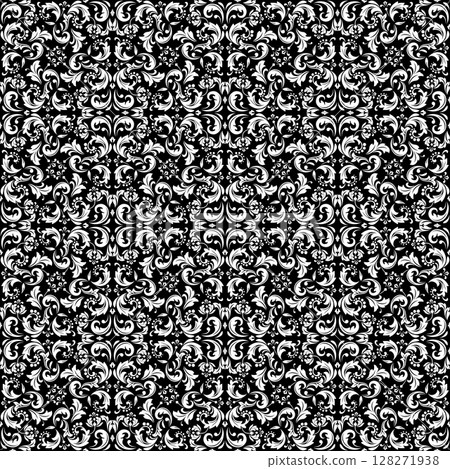 Flower pattern. Seamless white and black ornament. Graphic vector background. 128271938