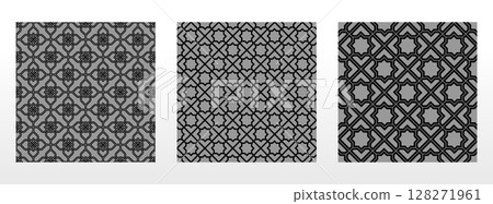 Geometric set of seamless black and gray patterns. Simple vector graphics Geometric set of seamless black and gray patterns. Simple vector graphics 128271961