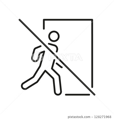 Person Exiting Door Prohibited Line Icon. No Entry, Restricted Access, And Unauthorized Exit Warning Outline Symbol. Safety And Security Signage. Editable Stroke. Isolated Vector Illustration Person Exiting Door Prohibited Line Icon. No Entry, Restricted Access, And Unauthorized Exit Warning Outline Symbol. Safety And Security Signage. Editable Stroke. Isolated Vector Illustration 128271968