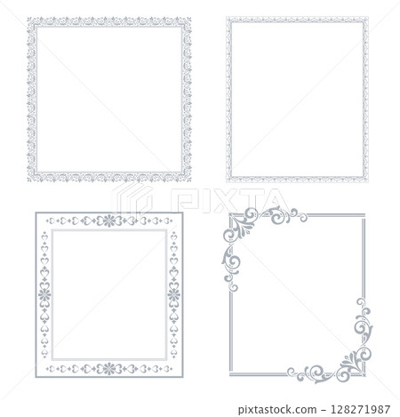 Set of decorative frames Elegant vector element for design in Eastern style, place for text. Floral gray and white borders. Lace illustration for invitations and greeting cards 128271987