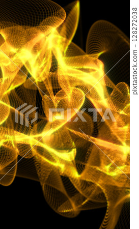 Abstract golden light waves intertwine in a dynamic mesh pattern on a black background, creating a sense of motion and energy Abstract golden light waves intertwine in a dynamic mesh pattern on a black background, creating a sense of motion and energy 128272038