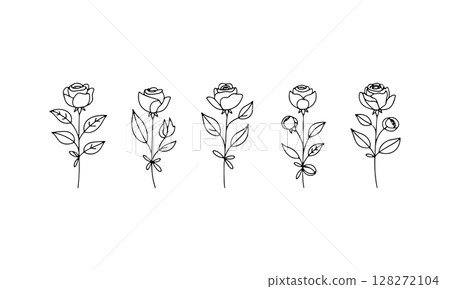 Looped Stem Flower Illustration. A simple flower design with a looping stem drawn in fine line style, great for botanical projects, greeting cards, and minimalist compositions. Looped Stem Flower Illustration. A simple flower design with a looping stem drawn in fine line style, great for botanical projects, greeting cards, and minimalist compositions. 128272104
