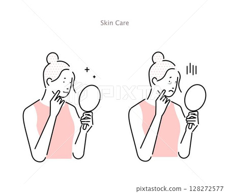 向量圖：一位患有黑眼圈的女士和一位護理好皮膚、沒有黑眼圈的女士 128272577