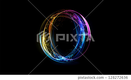 Abstract vibrant light swirling in the darkness, circular rays of light, background illustration, generated AI image 128272636
