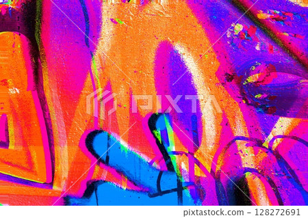 Vibrant Neon Abstract Street Art with 90s Acid Aesthetic Vibrant Neon Abstract Street Art with 90s Acid Aesthetic 128272691