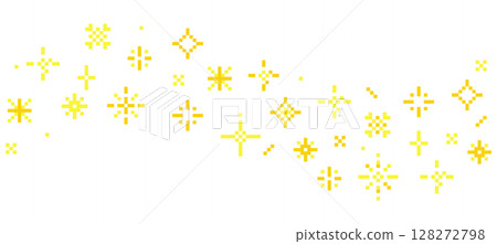 8 bit pixel sparkle wave border in retro style stars and crystals for games UI retro designs or web Minimalist 90s Y2K pixel star collection.Firework burst, space decoration.  128272798