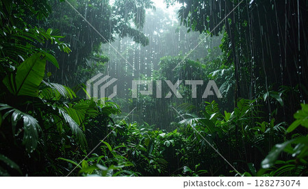 A magical jungle in the rain 128273074