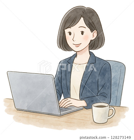 Company desk work business woman watercolor illustration Company desk work business woman watercolor illustration 128273149