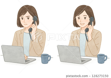 Woman on the phone Business watercolor illustration 128273150