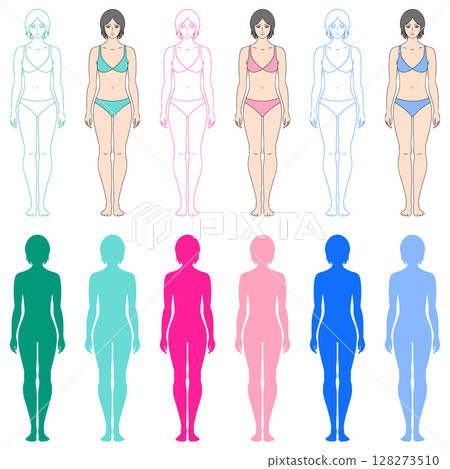 女模,人體輪廓,綠色,粉紅色,藍色變化套裝 女模,人體輪廓,綠色,粉紅色,藍色變化套裝 128273510