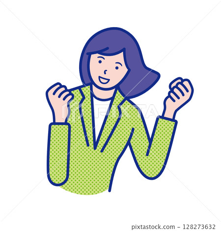 Illustration of a woman's upper body doing a fist pump 128273632