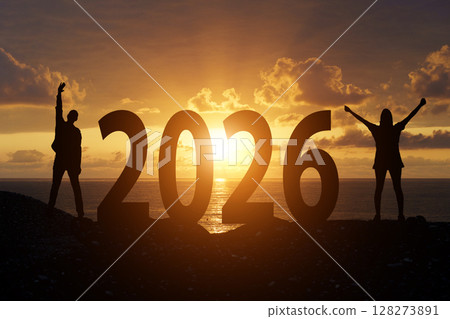 Motivational New Year 2026 Celebration at Sunset Motivational New Year 2026 Celebration at Sunset 128273891