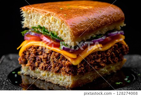 Macro photo of tortas on black glossy pla 128274008