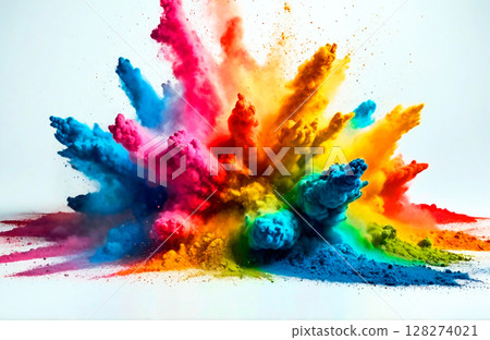photo colorful mixed rainbow powder explosion isolated 128274021