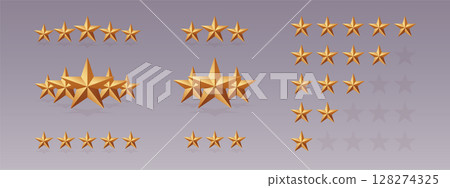 Gold Star Rating Collection for Reviews and Ratings Vector. 128274325