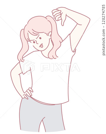 A Colorful and Expressive Girl Displaying Disapproval While Wearing a Casual TShirt 128274785