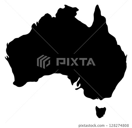 澳洲大陸黑色輪廓地圖插圖 128274808