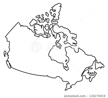 A simple map illustration of Canada with its territories and islands outlined. 128274819