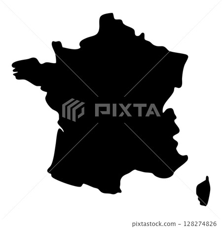 Black silhouette map illustration of mainland France and the island of Corsica 128274826