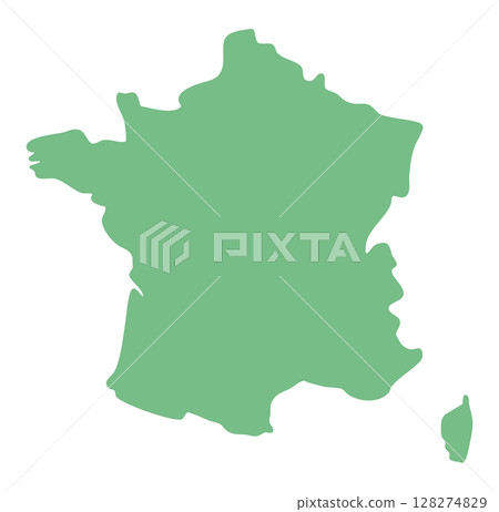 Simple silhouette map illustration of mainland France and the island of Corsica in green 128274829
