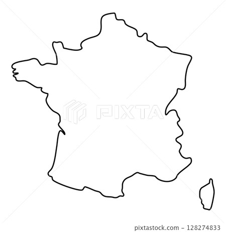 Simple map illustration of mainland France and the island of Corsica with outlines 128274833