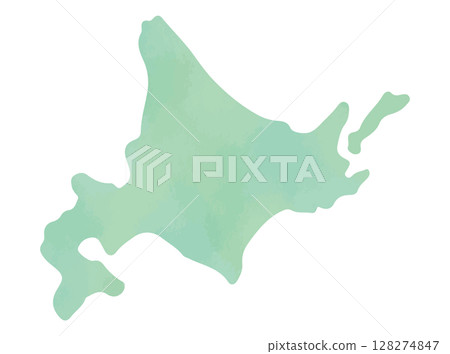 北海道形狀的水彩風格地圖插圖 128274847