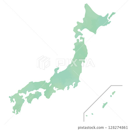 日本列島的地圖輪廓圖（水彩畫） 128274861
