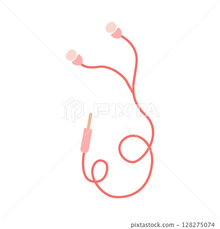 Headphones for the phone are small pink. Vector illustration of a gadget for design or decoration Headphones for the phone are small pink. Vector illustration of a gadget for design or decoration 128275074