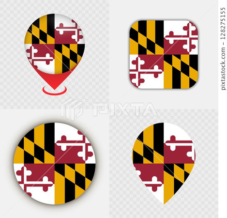 Set of Maryland State Flag Icons and Map Pins. Set of Maryland State Flag Icons and Map Pins. 128275155