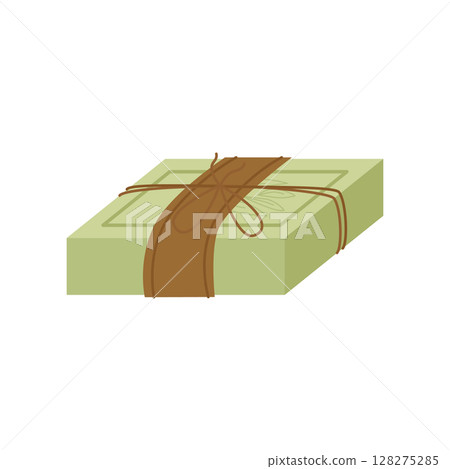 Handmade olive soap piece tied with twine. Natural cosmetics. Vector illustration for social networks, website, packaging design. Handmade olive soap piece tied with twine. Natural cosmetics. Vector illustration for social networks, website, packaging design. 128275285