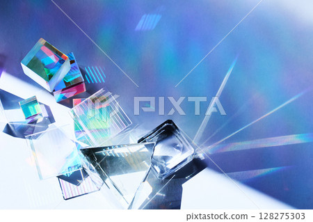 Prismatic Cubes. Colorful glass cubes casting rainbow reflections 128275303