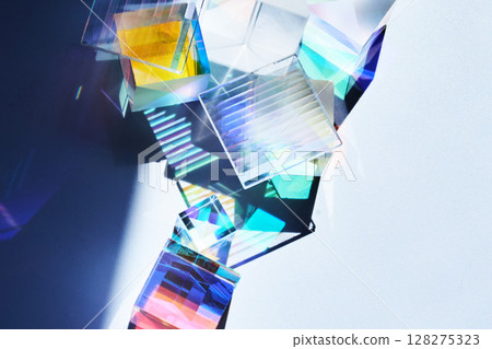Colorful Reflections. Geometric prisms casting vibrant, multicolored shadows 128275323