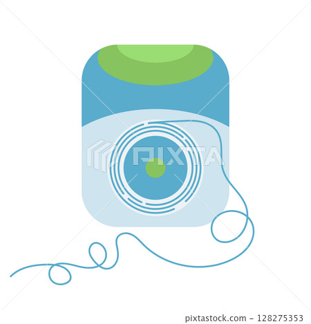Dental floss means for cleaning the gaps between teeth for oral hygiene. Vector dental illustration for design and decoration. Dental floss means for cleaning the gaps between teeth for oral hygiene. Vector dental illustration for design and decoration. 128275353