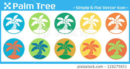 Simple and stylish palm tree round icon Tropical color vector illustration Symbol of summer, beach and tropical 128275651