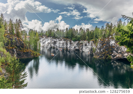 Landscape of the mountain park Ruskeala in the Republic of Karelia 128275659