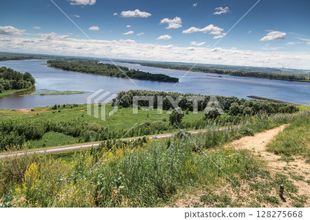 View of the confluence of the Toima river into the Kama river, Elabuga, Tatarstan, Russian Federation 128275668