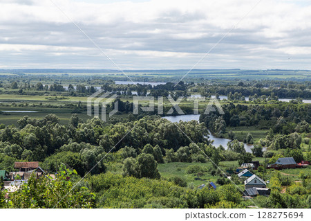 The tower of an ancient Bulgarian fortress on a high cliff on the banks of the Kama River, Elabuga, Tatarstan, Russian Federation The tower of an ancient Bulgarian fortress on a high cliff on the banks of the Kama River, Elabuga, Tatarstan, Russian Federation 128275694