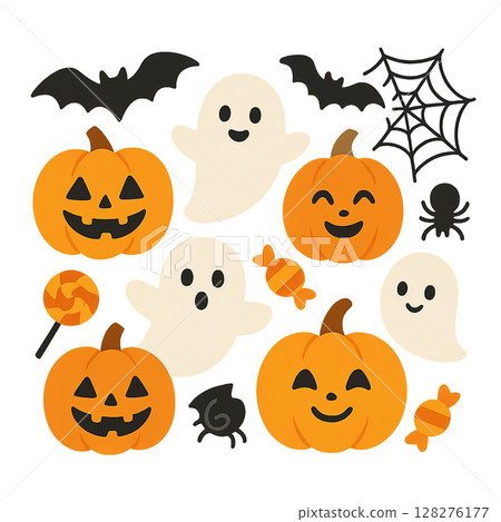 萬聖節元素平面向量插圖（AI 生成） 128276177