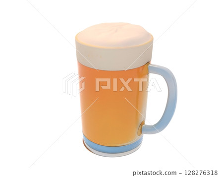 Freshly poured ice-cold draft beer from an izakaya, almost overflowing with foam 128276318