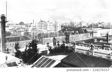 Old photo, 1931-1933, panorama of Babasakimon-dori street in Marunouchi, Tokyo 128276337