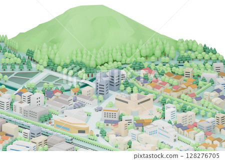 充滿活力的城市景觀與山脈2（透明背景） 128276705